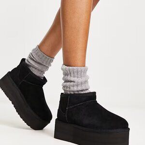 New UGG Classic Ultra Mini Platform Black Ankle Boots